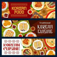 koreanska mat kök, meny maträtter och måltider banderoller vektor