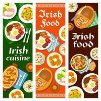 irländsk mat kök, frukost meny maträtter banderoller vektor