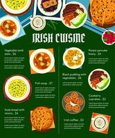 irländsk kök vektor meny med irland mat måltider