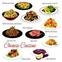 Chinesisch Essen Teller, Nudeln, Meeresfrüchte, Gemüse vektor
