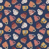sömlösa mönster med koppar och muggar. söt keramisk porslin. design av textilier, menyer, matsalar, matställen, kaféer och restauranger. vektor
