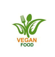 vegan Essen Vektor Symbol, Gabel, Löffel, Grün Blätter