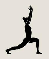 Frau tun Yoga, Pilates. schlank Mädchen tun Yoga. Hand gezeichnet schwarz Silhouette Vektor Illustration. Gewicht Verlust. Gesundheit Pflege und Lebensstil Konzept. weiblich Yoga.