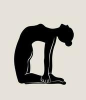 Frau tun Yoga, Pilates. schlank Mädchen tun Yoga. Hand gezeichnet schwarz Silhouette Vektor Illustration. Gewicht Verlust. Gesundheit Pflege und Lebensstil Konzept. weiblich Yoga.