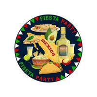 mexikansk mat, dryck och mexico Karta, fiesta fest vektor