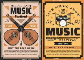musikalisk instrument posters av musik festival vektor