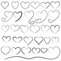 einstellen von Herz gestalten mit skizzieren oder Hand Zeichnung Symbol, anders Liebe Herzen Zeichnung Sammlung Vektor Design auf Weiß Hintergrund