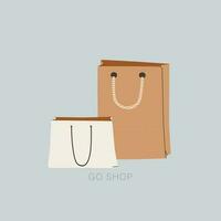 gehen Geschäft. Einkaufen Taschen gemacht von Papier oder Karton. Vektor Öko freundlich Tasche.