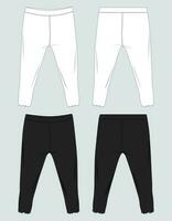 kvinnors legging flämta teknisk mode platt skiss vektor illustration svart och vit Färg mall främre och tillbaka visningar