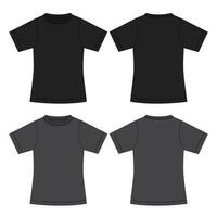 kort ärm t skjorta teknisk teckning mode platt skiss vektor illustration svart och grå Färg mall för kvinnors