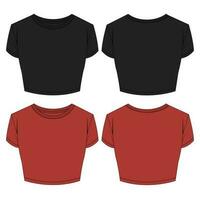 kurz Ärmel t Hemd Spitzen Bluse technisch Zeichnung Mode eben skizzieren Vektor Illustration schwarz und rot Farbe Vorlage zum Damen isoliert auf Weiß Hintergrund.