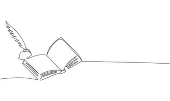 bok, anteckningsbok och vinge som ett linje teckning baner. kontinuerlig hand dragen minimalistisk minimalism design isolerat på vit bakgrund vektor illustration.
