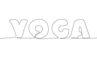 yoga - ord med kontinuerlig ett linje. minimalistisk teckning av fras illustration. yoga sport - kontinuerlig ett linje illustration. vektor