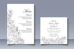 bröllopinbjudningskort med handritad blomdekoration vektor