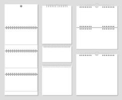 vägg kalender mockup, tom kalendrar mallar med vår bindande. realistisk anteckningsbok, tömma papper ark på spiral bindemedel vektor uppsättning