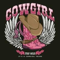 cowgirl stövlar och hatt stanna kvar vild. kaktus med solros solnedgång .esign av vild sida. illustration av cowgirl känga med Västra hatt vektor design. retro stövlar och bling dess en cowgirl sak.