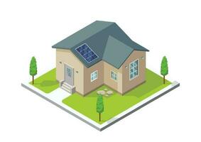 isometrisk modern hus med sol- panel. grön eco hus. energi effektiv hus vektor