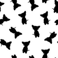 sömlös mönster av svart silhuetter av en chihuahua hund på en vit bakgrund vektor
