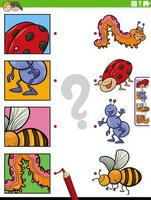 Spiel Karikatur Insekten Tiere und Ausschnitte lehrreich Spiel vektor