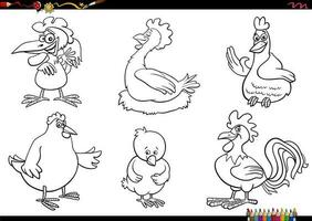 tecknad serie kycklingar bruka djur- tecken uppsättning färg sida vektor