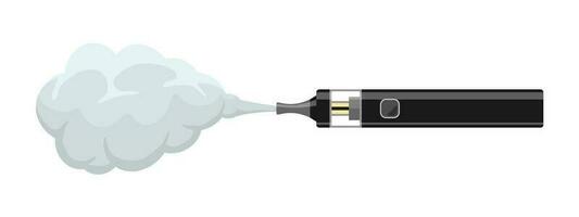 Dampfen Stift Hipster Ausrüstung zum Rauchen. elektronisch Zigarette mit Rauch Wolke. Hipster Zubehörteil schwarz E-Zigarette zum Dampfen. Verdampfer Rauch Rauchen Vektor eps isoliert Illustration