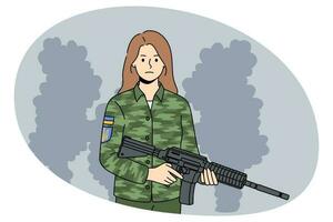 ukrainska kvinna soldat i enhetlig håll pistol vektor
