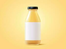 Apfel Saft Glas Flasche Vorlage im 3d Illustration Über Gelb Hintergrund vektor