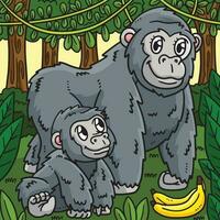 Mutter Gorilla und Baby Gorilla farbig Karikatur vektor