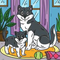 mor hund och valp färgad tecknad serie illustration vektor