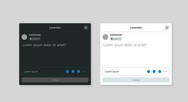 einstellen von modern Sozial Medien Post Attrappe, Lehrmodell, Simulation im dunkel und Licht Modus, eben Design Vorlage auf grau Hintergrund vektor