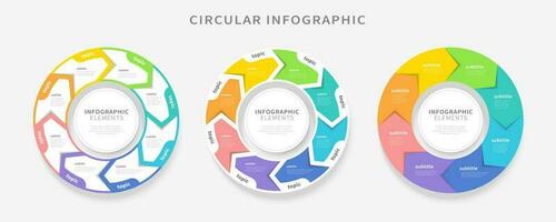 bunt kreisförmig Infografiken. Infografik Kreis Elemente Vorlage können Sein benutzt zum Arbeitsablauf Layout. vektor