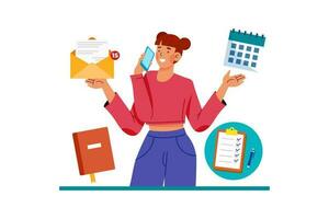 personlig assistent schemaläggning möten och hantera e-post medan på telefon samtal. vektor