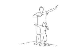 enda en linje teckning Lycklig son spelar med hans far. fars dag begrepp. kontinuerlig linje dra design grafisk vektor illustration.