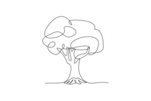 kontinuerlig en linje teckning tät blad träd. träd begrepp enda linje teckning design grafisk vektor illustration
