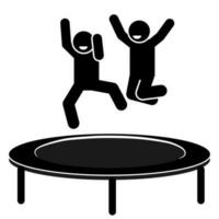 trampolin, pinne, man, barn, stickman, handling, spela, flygande, har roligt, lekkamrater, klotter, figur, hoppa, illustration vektor