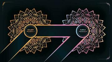 Vektor Luxus Blumen- Mandala Hintergrund im Gold Farbe und lila Mandala Design
