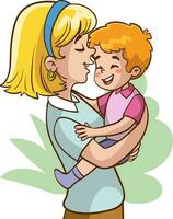 Mutter umarmen ihr süß wenig Tochter Karikatur Vektor