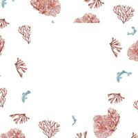 Rahmen von Meer Pflanzen, Koralle Aquarell isoliert auf Weiß Hintergrund. Rosa Agar Agar Seetang und Fisch Hand gezeichnet. Design Element zum Paket, Einladung, Etikett, Planke, Verpackung, Marine Sammlung vektor