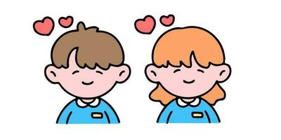 ein wenig süß Junge und Mädchen zeigen Liebe, isoliert auf ein Hintergrund Vektor Illustration.
