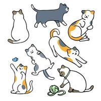 platt, minimal vektor illustration av katter i annorlunda poserar, med översikt stil karaktär design.
