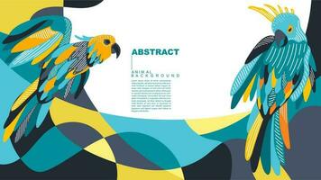 Vektor abstrakt zwei Papageien auf ein Blau Hintergrund, exotisch bunt Hintergrund