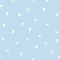 djur- sömlös mönster. tassavtryck i blå bakgrund. mönster för textil, tyg och papper. vektor illustration i söt tecknad serie stil