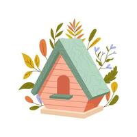uppsättning av trä- fågel hus, färgrik matare av annorlunda design med backe tak. fågelholkar, Hem eller bo med runda, välvd eller hjärta hål ljuv hem. tecknad serie vektor illustration, ikoner, klämma konst