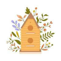 uppsättning av trä- fågel hus, färgrik matare av annorlunda design med backe tak. fågelholkar, Hem eller bo med runda, välvd eller hjärta hål ljuv hem. tecknad serie vektor illustration, ikoner, klämma konst