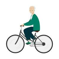 Senior Mann Reiten Fahrrad. alt Mann auf Fahrrad. isoliert Vektor Illustration