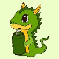 ein Karikatur von ein Grün Drachen Dinosaurier Aufkleber Emoticon zum Grundstück, die Info Grafik, Video, Animation, Webseiten, Post, Newsletter, Berichte, Comic vektor