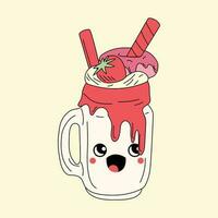 süß glücklich komisch Milchshake mit kawaii Augen . Vektor Illustration isoliert