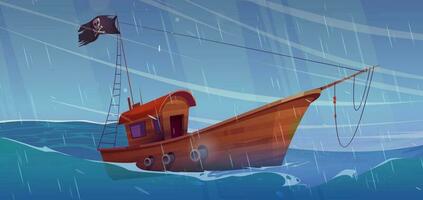 Pirat Boot im Sturm Welle Meer nautisch Hintergrund vektor