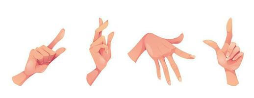 tecknad serie kvinna hand gest, finger tecken ikon uppsättning vektor