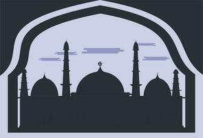 islamisch Gruß Design Hintergrund mit zwei Gold Laterne. Vektor Illustration zum verwenden im Banner, Netz, Plakate und E-Business. Silhouette von Moschee Hintergrund